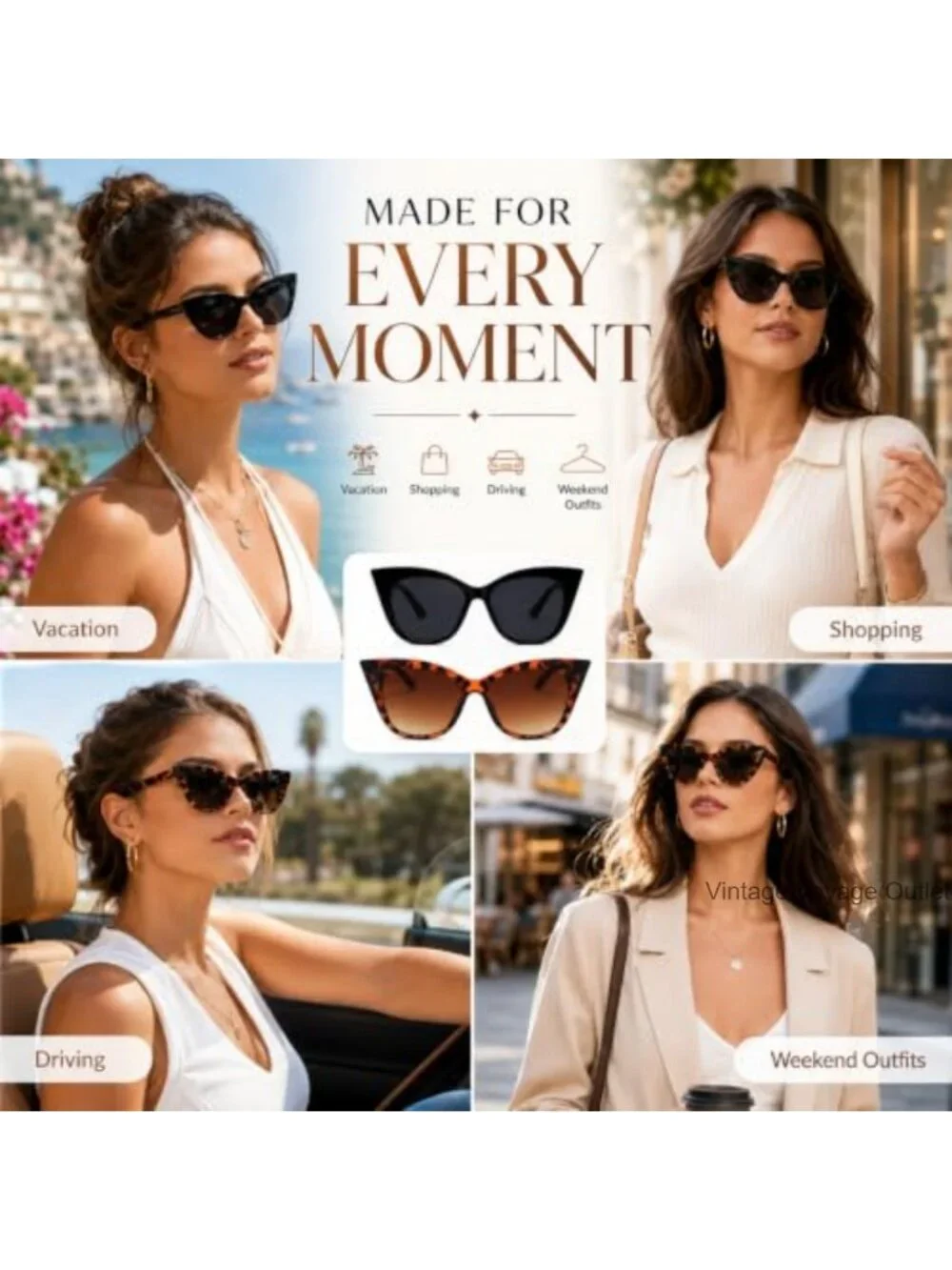 Retro Cat Eye Sunglasses for Women UV400 Protection Non-Polarized Vintage Style